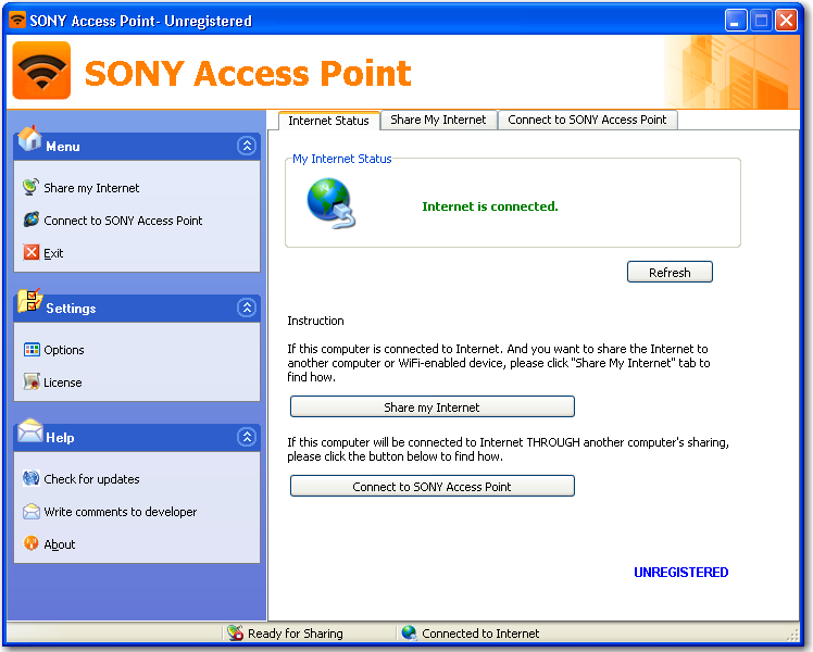 Main window of SONY Access Point